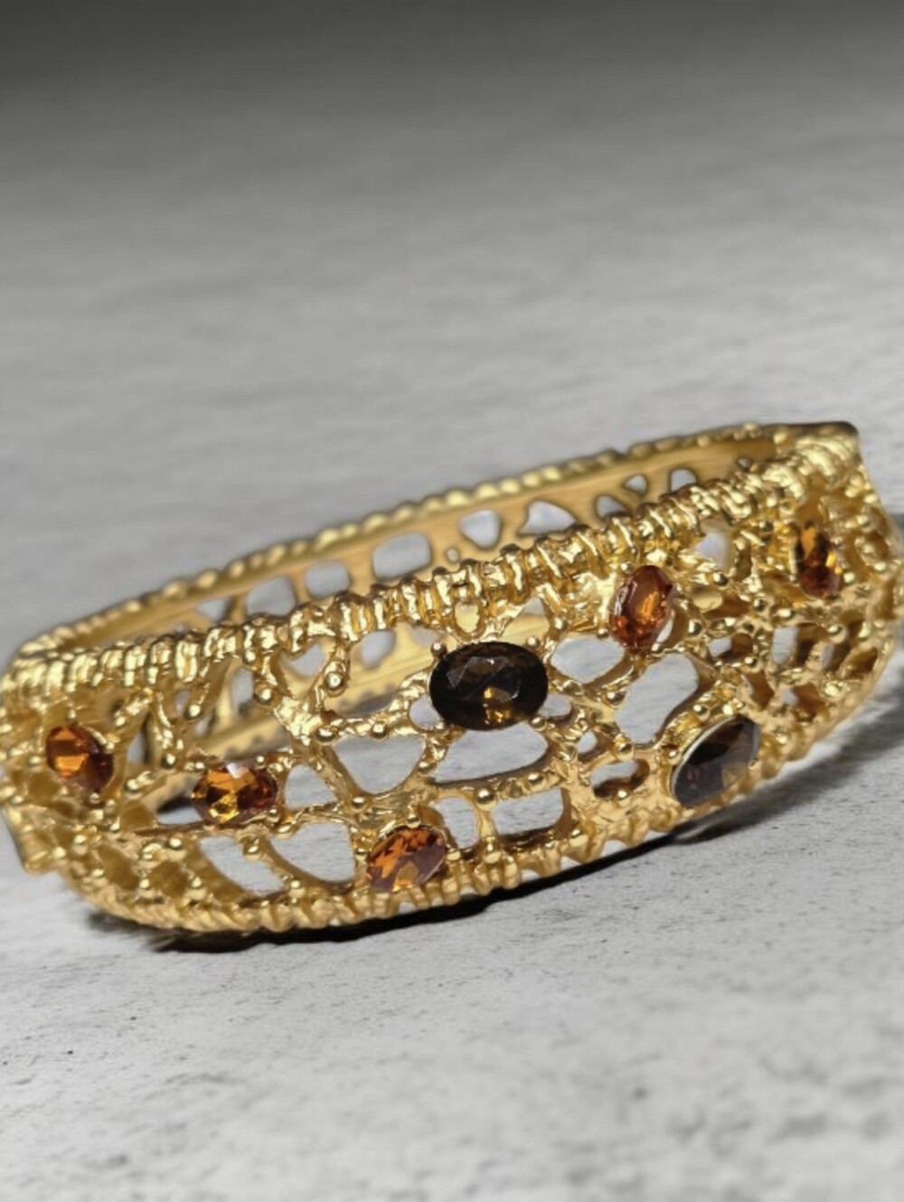 18k Gold Plated Luxury Lattice Branch Topaz Crystal Hinged Bangle Bracelet